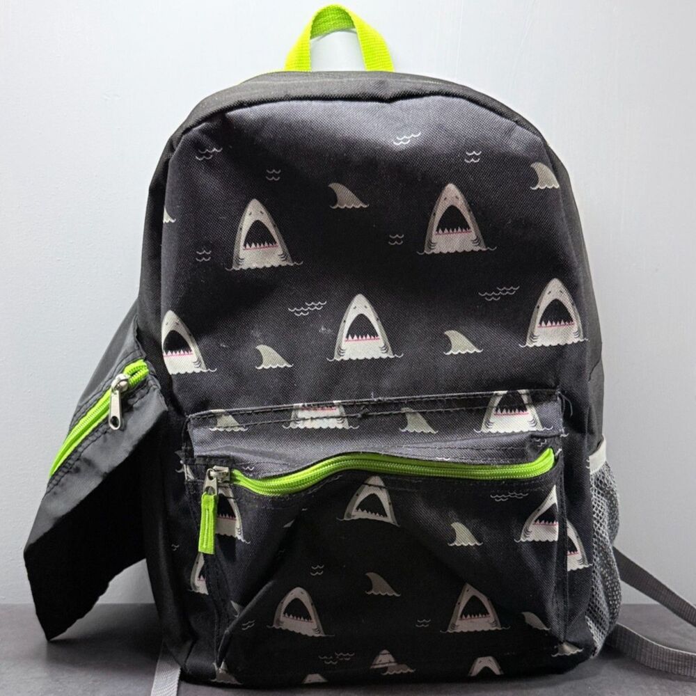 C.S. Backpack Medium Bag Pencil Case Black Shark Neon Green Kids